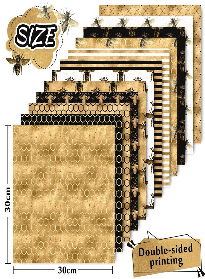 وولاين مجموعة ورق Whaline مكونة من 24 قطعة بنقشة النحل، مقاس 30×30 سم، ورق قصاصات ورق ملون بالألوان المائية ذو وجهين، ورق حرفي مطوي بشكل مسطح، مثالي لصنع خلفيات زخرفية، وبطاقات، وألبومات صور، ومذكرات، 12 تصميمًا - Image 2